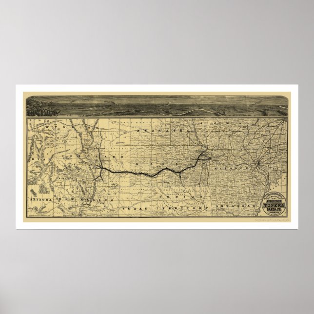Poster Atchison Topeka Père Noël Fé Railroad Map 1880 (Devant)