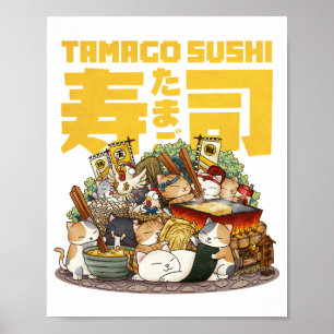 Poster Atelier de sushi Tamago Chats Whimsical