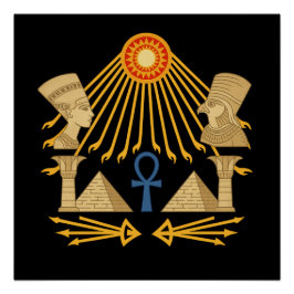 Poster Aten Sun Disc – Ankh, Horus & Nefertiti