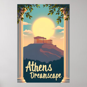Poster Athènes Dreamscape : Voyage Rétro Du Milieu Du Siè