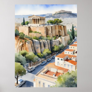 Poster Athènes Grèce aquarelle