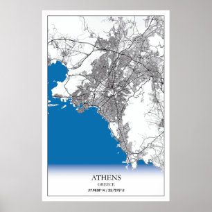 Poster Athènes Grèce City Plan Voyage Simple Minimal