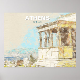 Poster Athènes Grèce Voyage – Vue Vintage de l'Ancien
