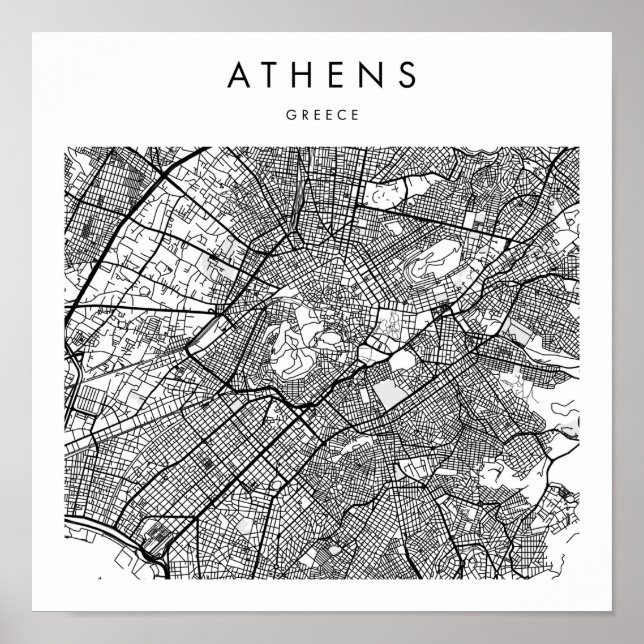 Poster Athens Grèce Minimal Moderne Carte des rues (Devant)