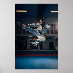 Poster Athlète de Taekwondo exécutant un coup de pied lat
