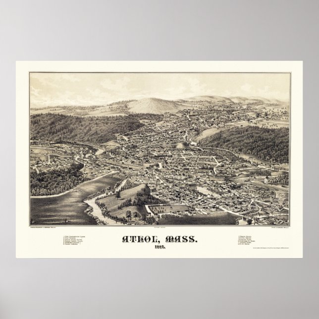 Poster Athol, MA Carte panoramique - 1887 (Devant)