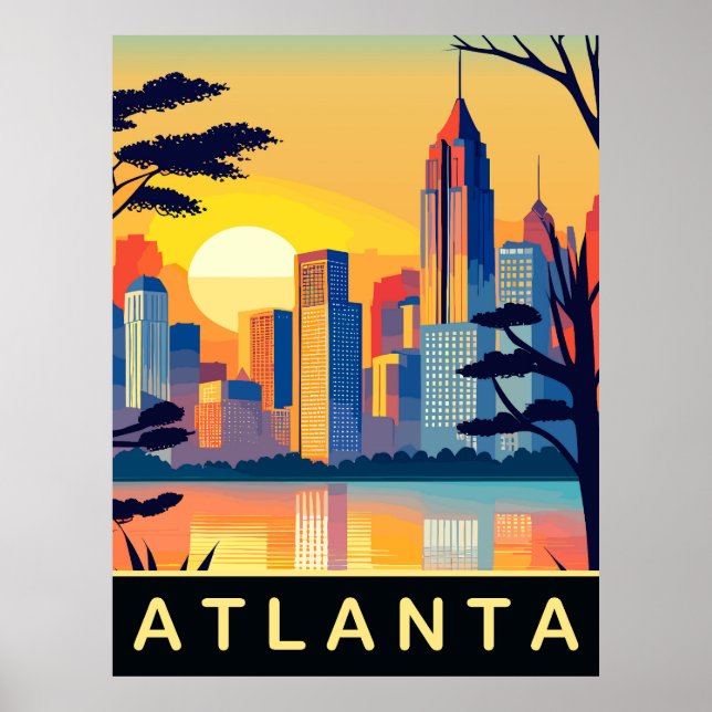 Poster Atlanta, Coucher de soleil romantique sur la ville (Devant)
