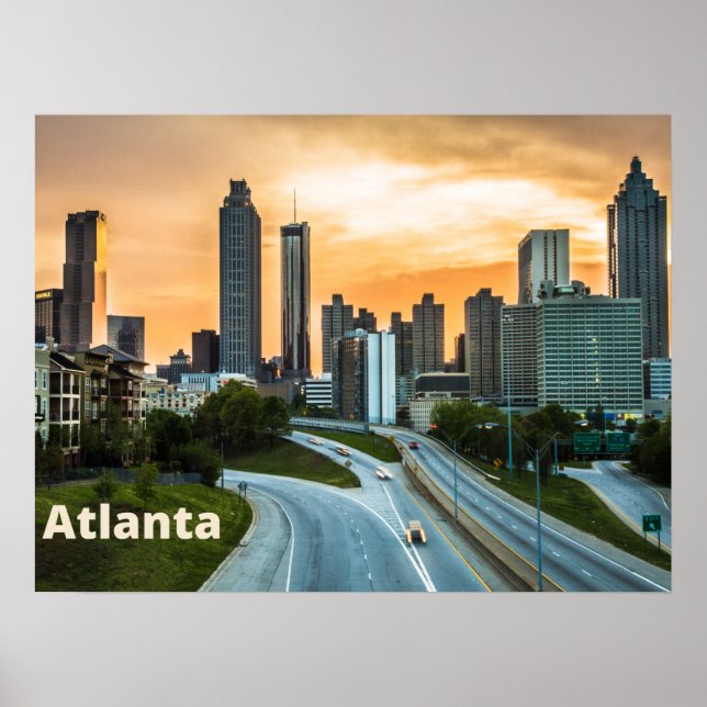 Poster Atlanta, Georgia Sunset City Vue du centre-ville (Devant)