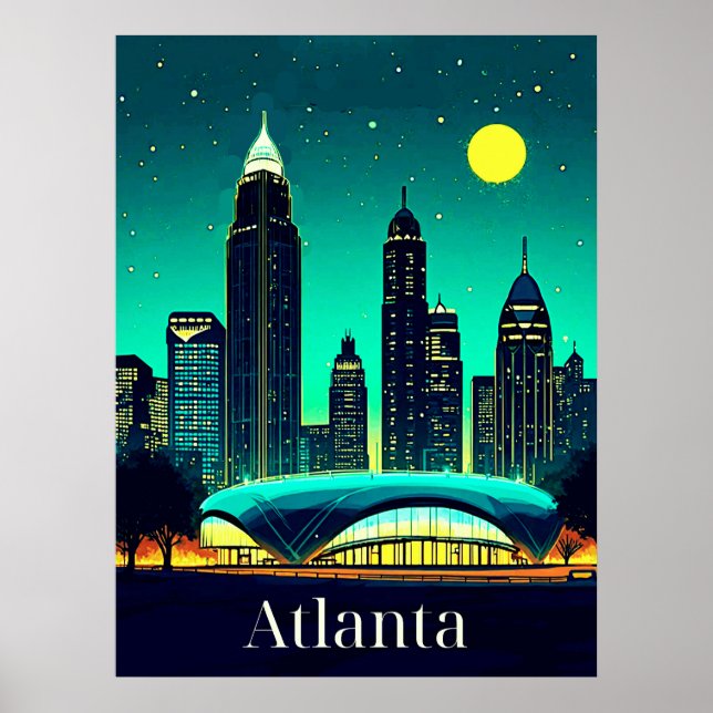 Poster Atlanta Skyline sous un ciel étoilé (Devant)