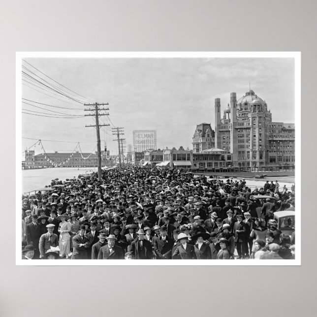 Poster Atlantic City Boardwalk crowd 1911 (Devant)