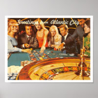 Atlantic City NJ, Jeu, Roulette, Retro Postc