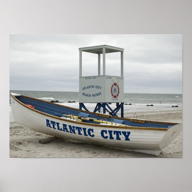 Poster Atlantic City, NJ Lifeguard Boat (Devant)