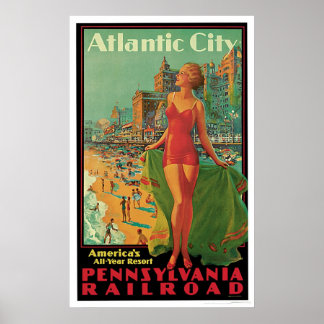 Poster Atlantic City Pennsylvania Railroad Vintage