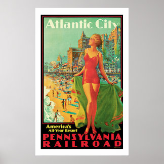 Poster Atlantic City - Pennsylvania RR Vintage voyage