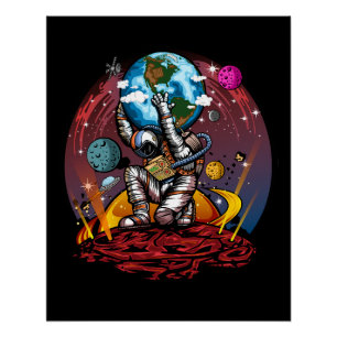 Poster Atlas Astronaute Tenant la Terre Mars Galaxie Cosm