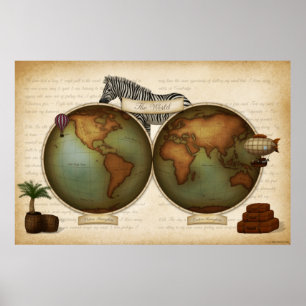 Poster Atlas Steampunk du voyageur du monde néo-victorien