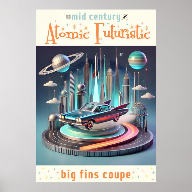 Poster Atomic Futuristic Big Fins Coupe Car (Devant)