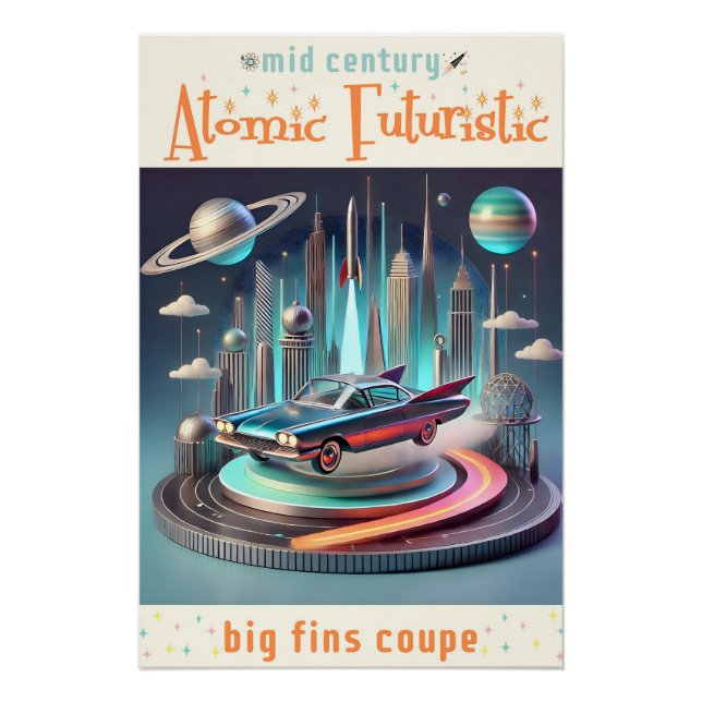 Poster Atomic Futuristic Big Fins Coupe Car (Devant)
