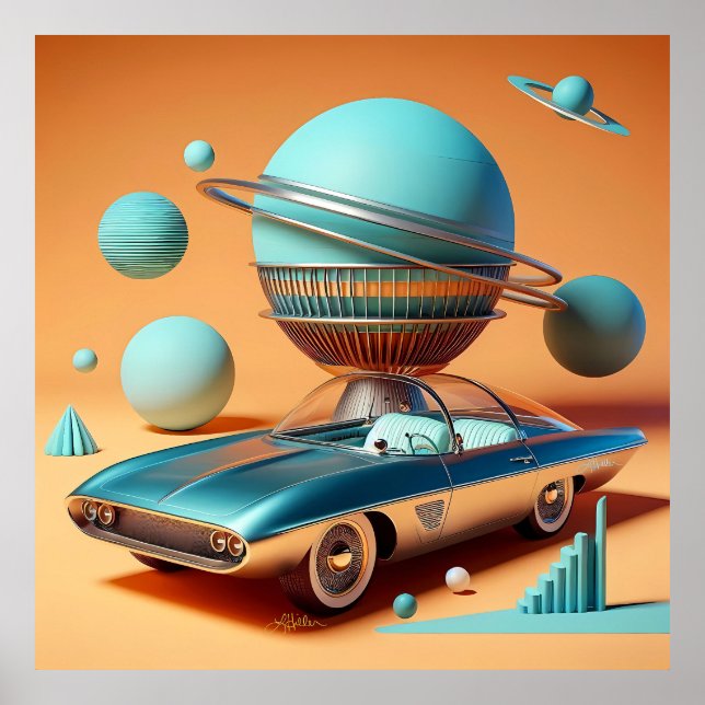 Poster Atomic Futuristic Sky View Cruiser Car  (Devant)