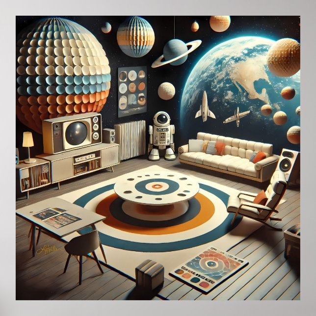 Poster Atomic Futuristic Space Age Kids Playroom (Devant)