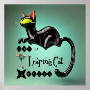 Poster Atomique Futuriste Le Leaping Cat Lounge