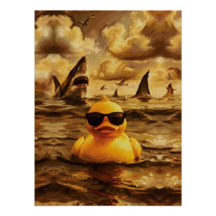Poster Attaque Épique de Requin avec un Canard en Caoutch