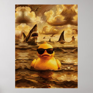 Poster Attaque Épique de Requin avec un Canard en Caoutch