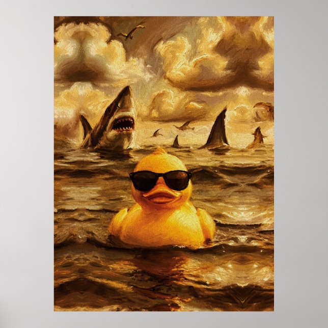 Poster Attaque Épique de Requin avec un Canard en Caoutch (Devant)