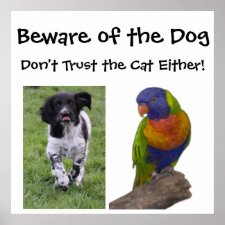 Poster Attention au chien. Ne faites pas confiance au cha
