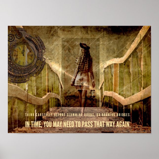 Poster Attention Burning Bridges thème Motivational Poste (Devant)