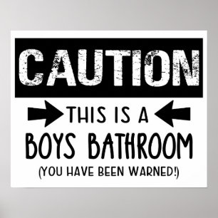Poster Attention C'Est Un Garçon Salle De Bains Enfants A