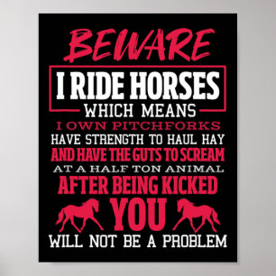 Poster Attention Je Ride Chevaux Cheval Équitation Équita