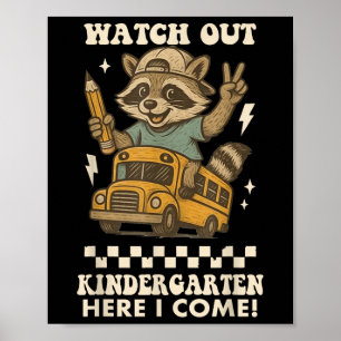 Poster Attention maternelle me voici Raton laveur retour