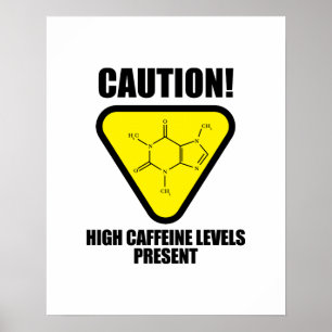 Poster Attention ! Niveaux élevés de caféine présents