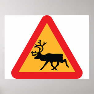 Poster Attention Renne Panneau de Signalisation Suédois