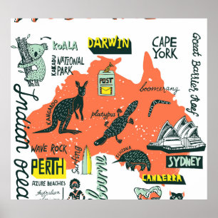 Poster Attractions australiennes dessinées à la main, bil