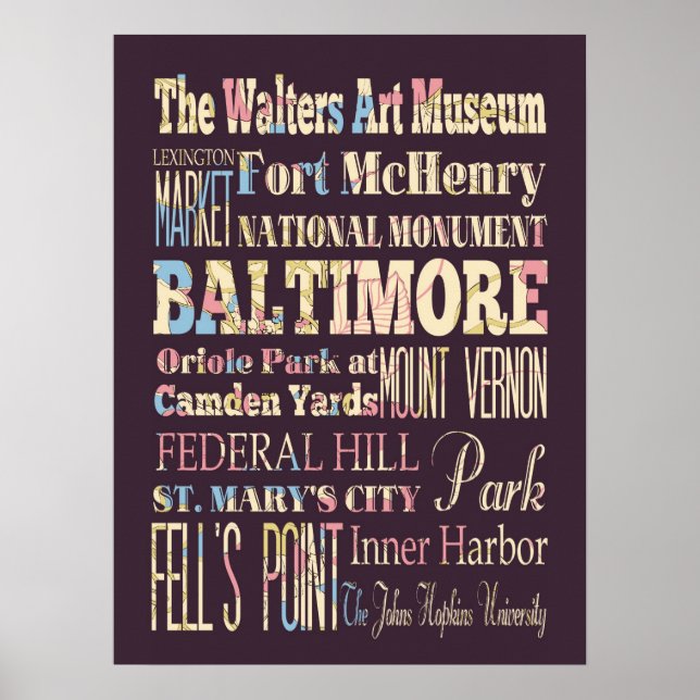 Poster Attractions et lieux célèbres de Baltimore, Maryla (Devant)