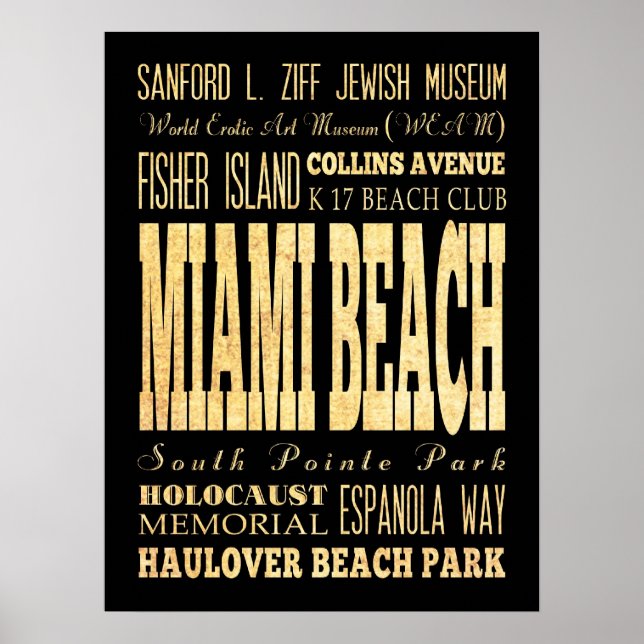 Poster Attractions et lieux célèbres de Miami Beach, Flor (Devant)
