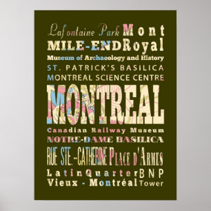 Poster Attractions et lieux célèbres de Montréal, Québec