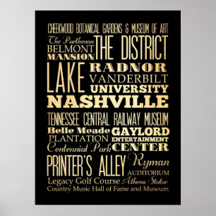 Poster Attractions et lieux célèbres de Nashville, Tennes