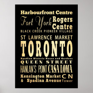 Poster Attractions et lieux célèbres de Toronto, Ontario