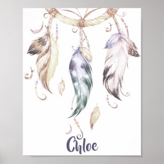 Poster Attrape-rêves mural à plumes Boho