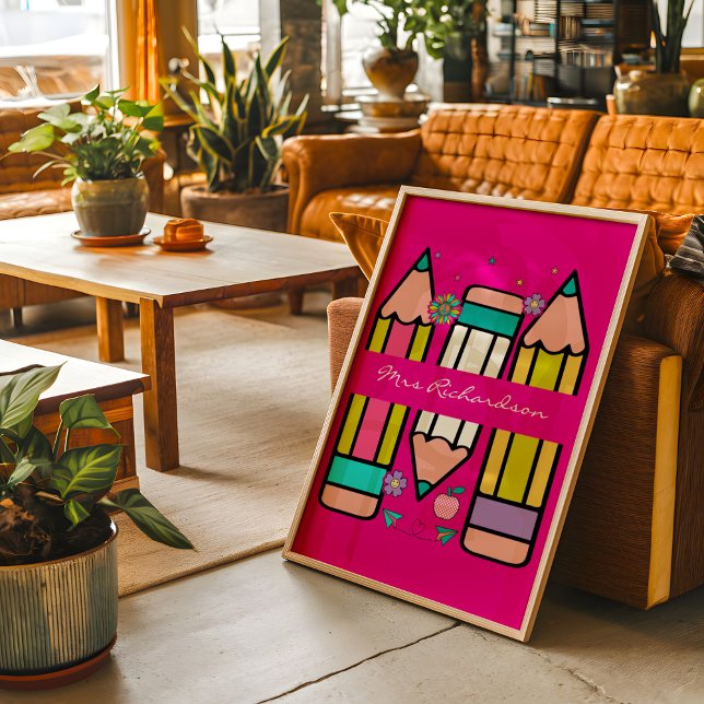 Poster au crayon de l'enseignant rose chaud (Créateur téléchargé)