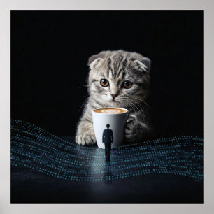 Poster Au-delà de l'ordinaire : Un chat, un café et un co