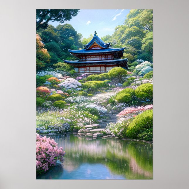 Poster Au-dessus dans le jardin japonais (Devant)