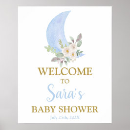 Poster Au-dessus de la lune Baby shower garçon Panneau de