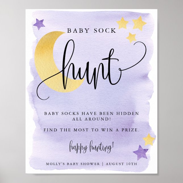 Poster Au-dessus de la lune Baby shower pourpre Chasse au (Devant)