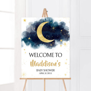 Poster Au-dessus de la lune Gold Stars Blue Welcome