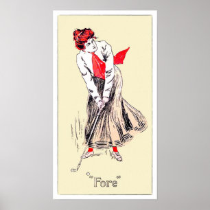 Poster Au fond ! Aquarelle de golf vintage 1905