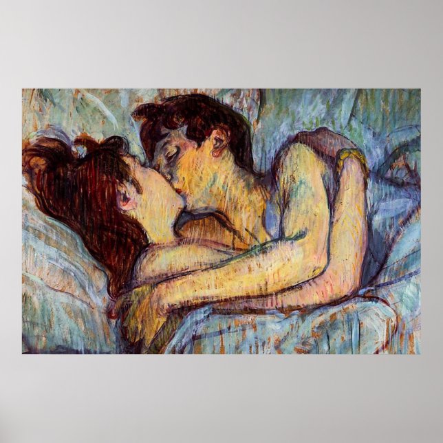 Poster Au lit, le baiser d'Henri de Toulouse-Lautrec (Devant)